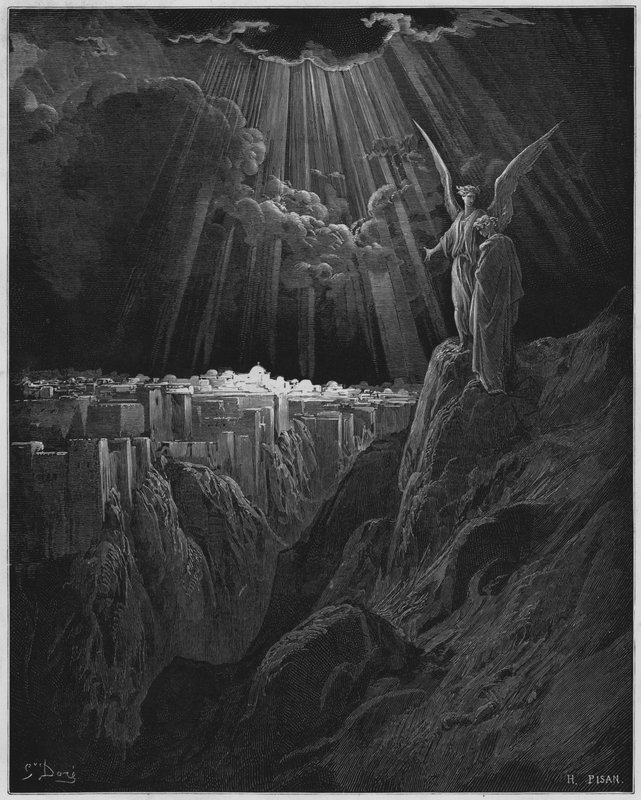 Gustave Dore Bible: Englen viser Jerusalem i ruiner til S John af Gustave Dore