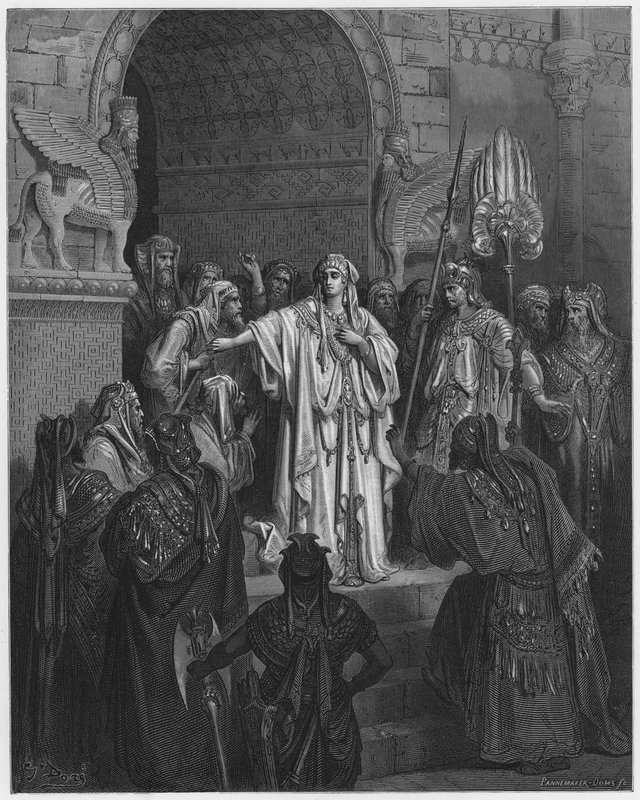 Gustave Dore Bible: Dronningen Vashti nægter at adlyde Ahasverus