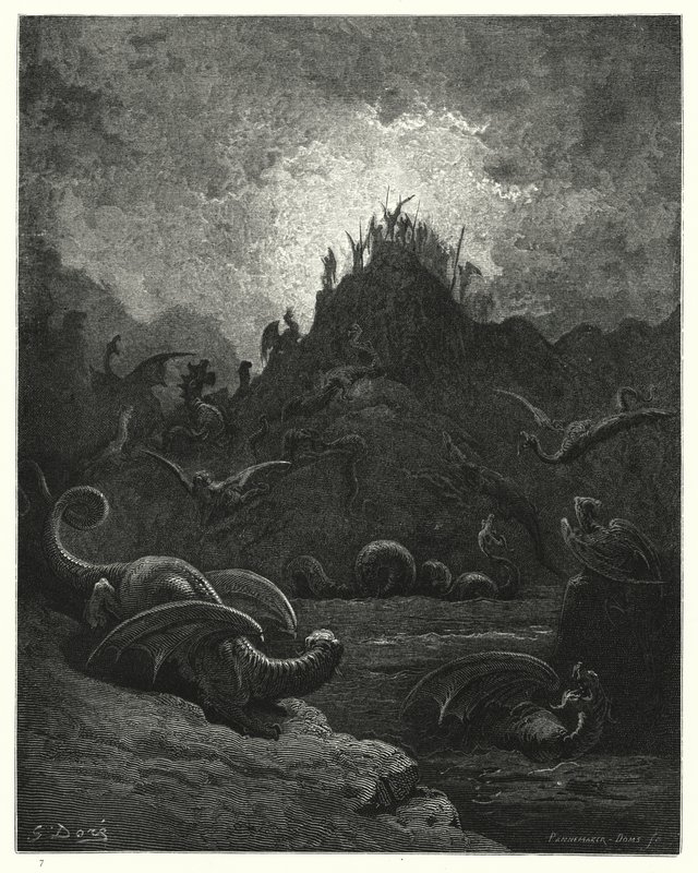 Illustration af Gustave Dore til Miltons Paradise Lost, bog II, linje 628 af Gustave Dore