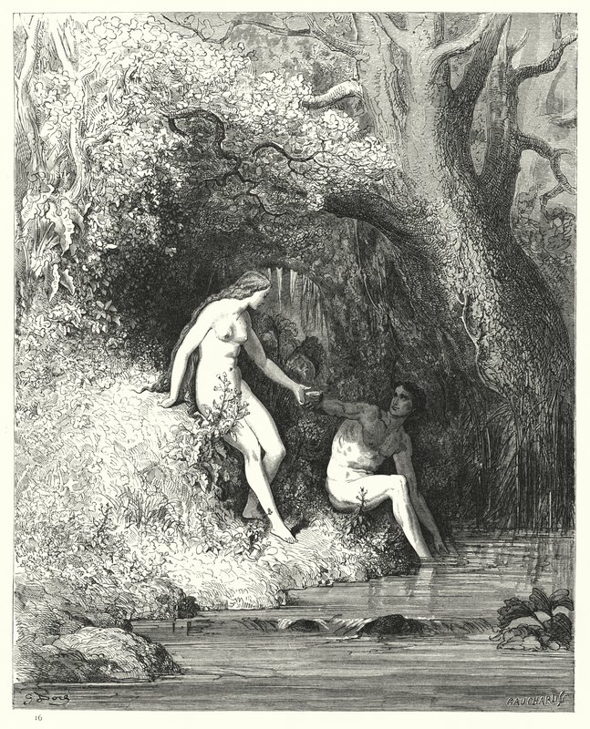 Illustration af Gustave Dore til Miltons Paradise Lost, Bog IV, linje 335, 336 af Gustave Dore