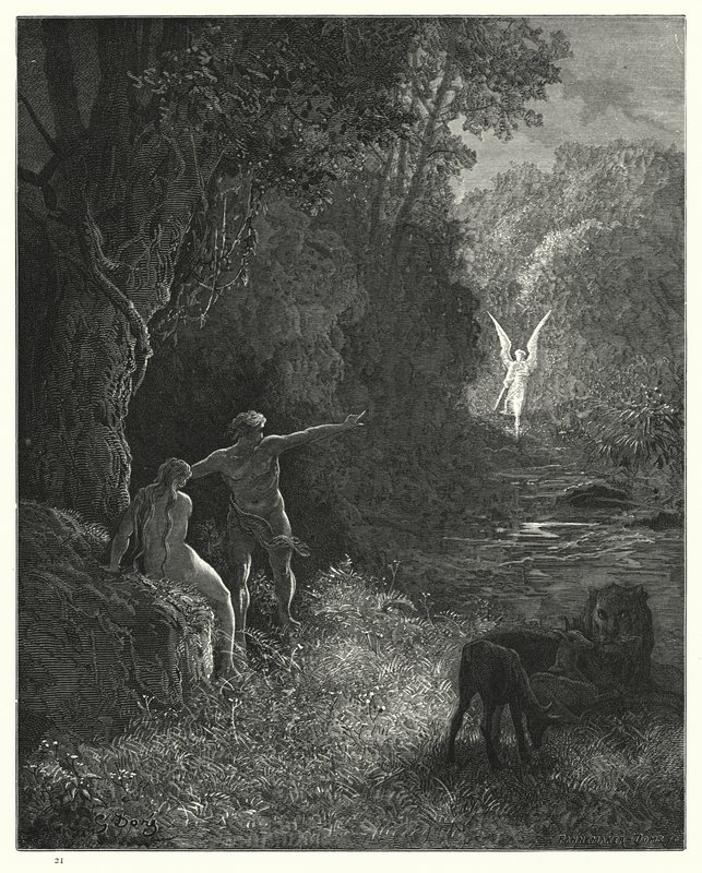 Illustration af Gustave Dore til Miltons Paradise Lost, bog V, linje 309, 310 af Gustave Dore