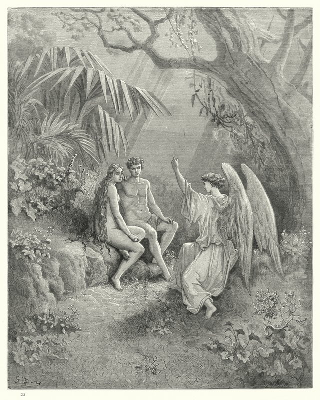 Illustration af Gustave Dore til Miltons Paradise Lost, bog V, linje 468-470 af Gustave Dore