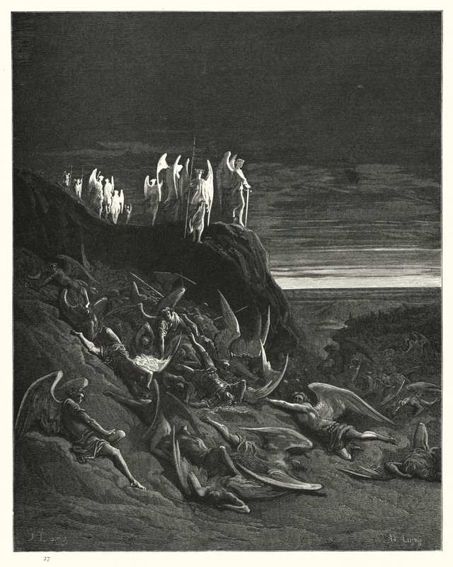 Illustration af Gustave Dore til Miltons Paradise Lost, Bog VI, linje 410-412 af Gustave Dore