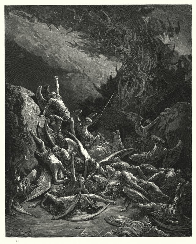 Illustration af Gustave Dore til Miltons Paradise Lost, bog VI, linje 871 af Gustave Dore