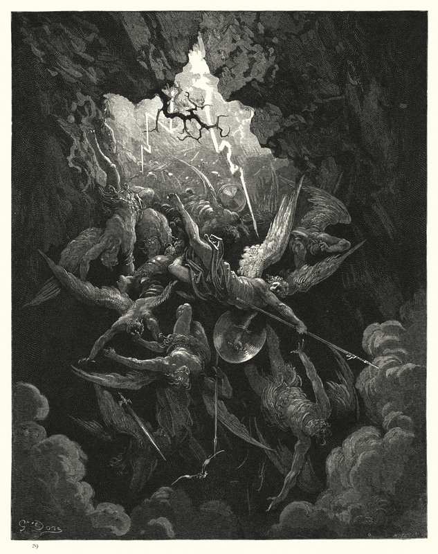 Illustration af Gustave Dore til Miltons Paradise Lost, bog VI, linje 874, 875 af Gustave Dore