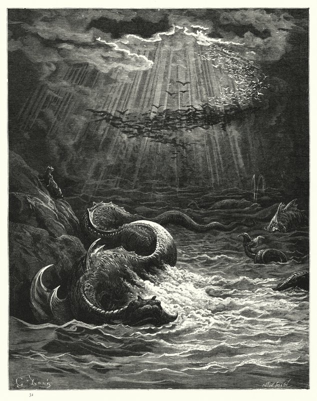 Illustration af Gustave Dore til Miltons Paradise Lost, bog VII, linje 387-389 af Gustave Dore