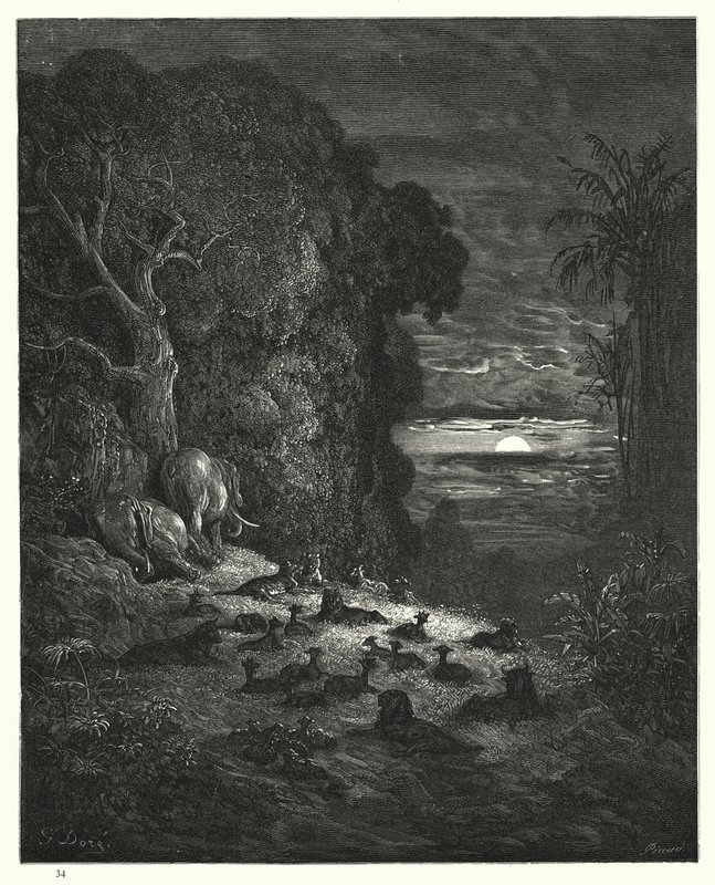 Illustration af Gustave Dore til Miltons Paradise Lost, bog VII, linje 581, 582 af Gustave Dore