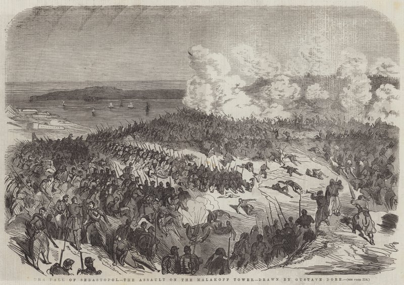 Sebastopols fald, angrebet på Malakoff-tårnet af Gustave Dore