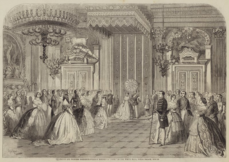 Prins og prinsesse Frederick-William holder et kur i Den Hvide Sal, Royal Palace, Berlin af Gustave Janet