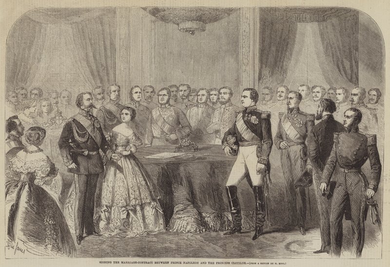 Underskrivelse af ægteskabskontrakten mellem prins Napoleon og prinsesse Clotilde af Gustave Janet