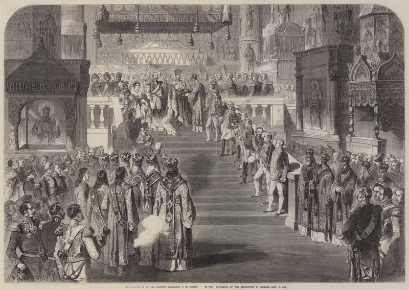 Kroningen af kejser Alexander II af Rusland i Assumptionskatedralen ? af Gustave Janet