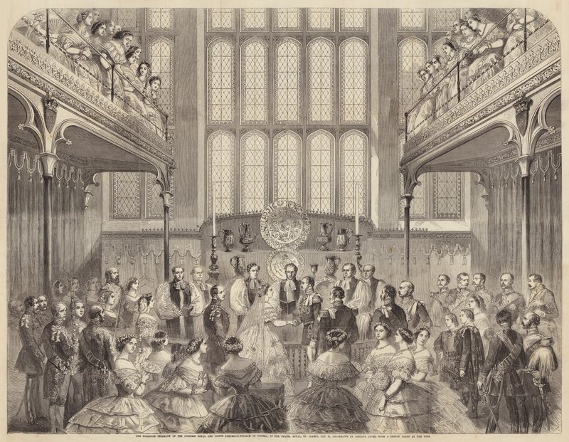 Bryllupsceremonien mellem Prinsesse Royal og Prins Frederik-William af Preussen, i kapellet? af Gustave Janet