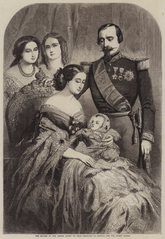 Det franske hofs tilbagevenden til Paris, Napoleon III, Eugenie og den spæde prins af Gustave Janet