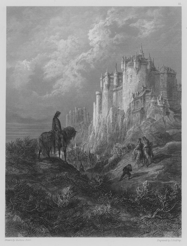 Edyrn med sin Lady og Dværg rejse til Arthurs Court af Gustave after Dore