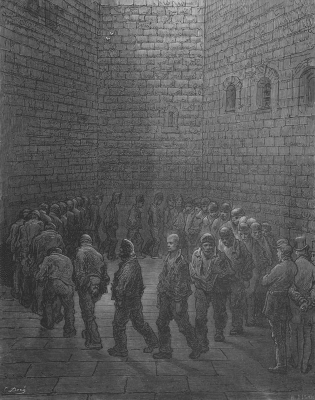 I fængslet, de indsattes Promenade af Gustave after Dore