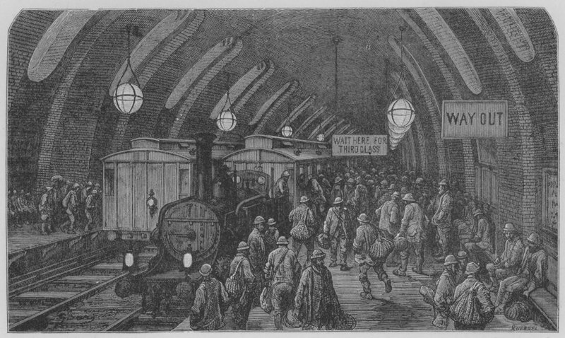 Jernbanestation i byen af Gustave after Dore