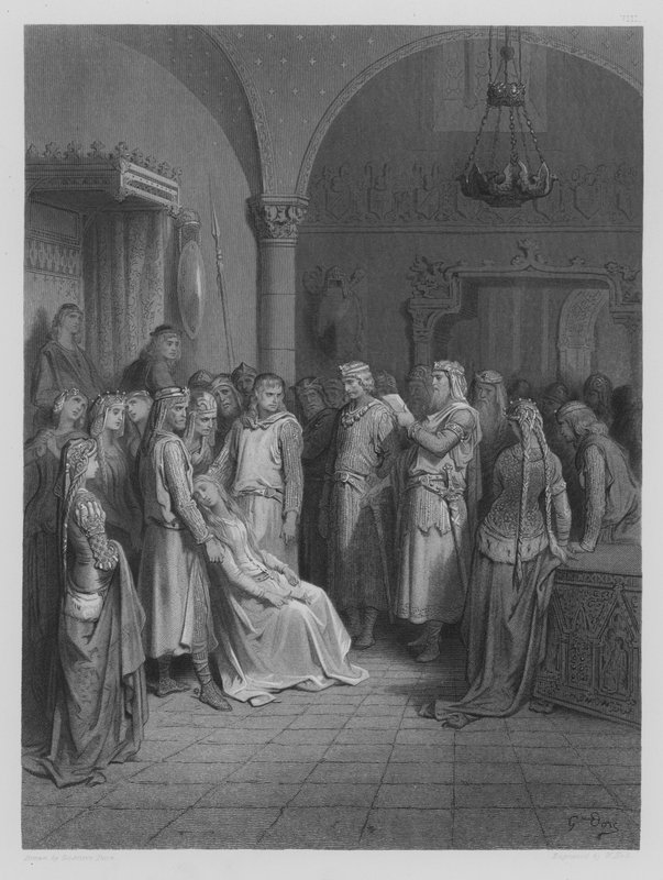 Kong Arthur læser Elaines brev af Gustave after Dore