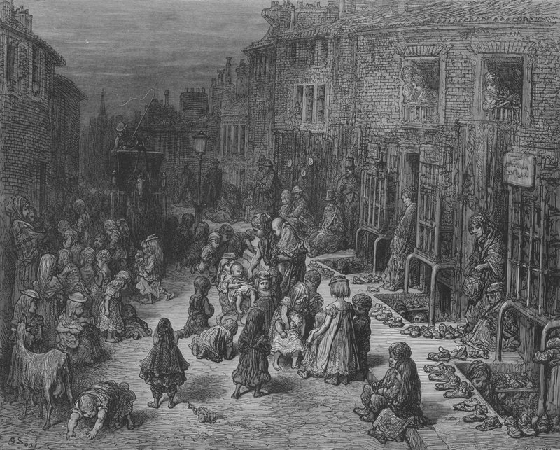The Old Shoe Fair, Dudley-Street af Gustave after Dore
