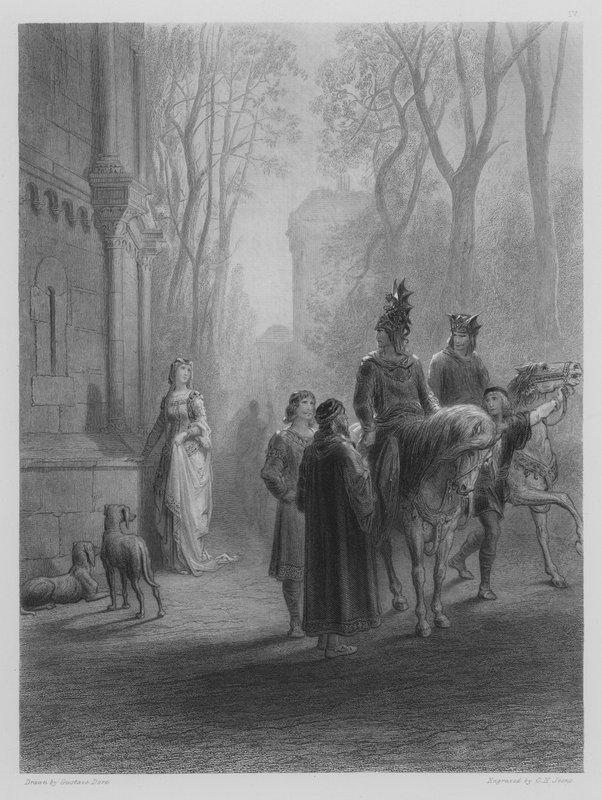 Lancelot siger farvel til Elaine af Gustave after Dore