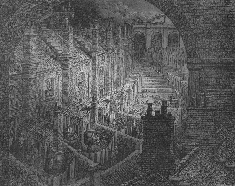 London, udsigt taget fra jernbanen over tagene af Gustave after Dore