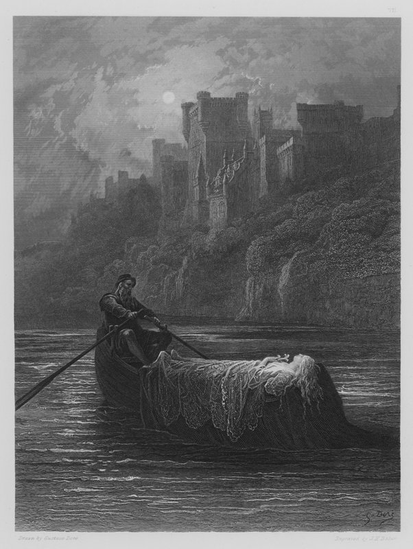Liget af Elaine på vej til King Arthurs Palace af Gustave after Dore