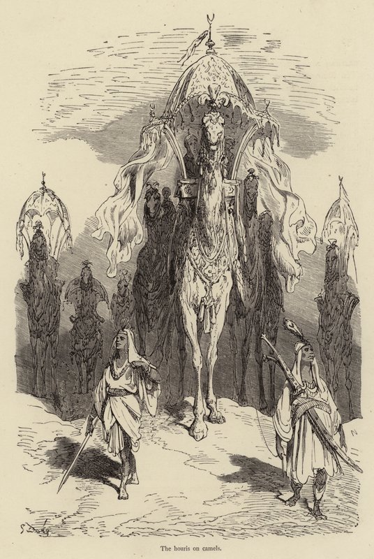 Houris på kameler af Gustave after Dore