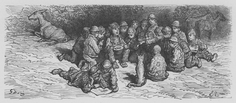En høne mellem børn, Derbydag af Gustave after Dore