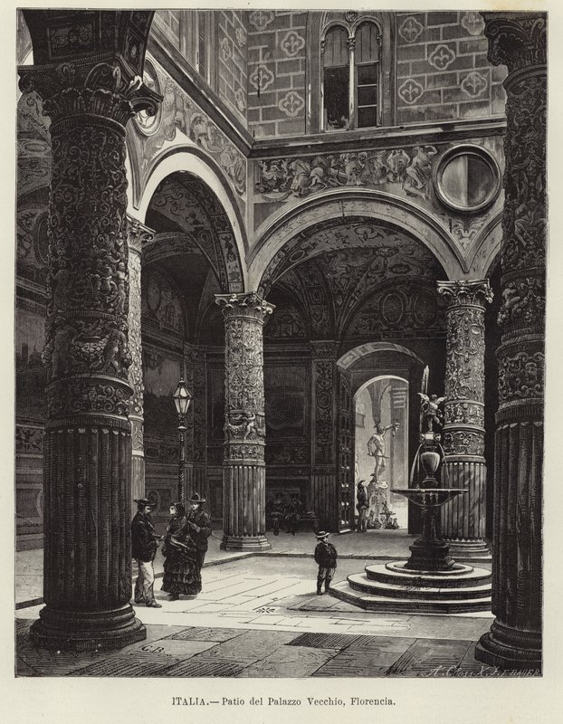 Italien - Gården til Palazzo Vecchio, Firenze af Gustave Bauernfeind