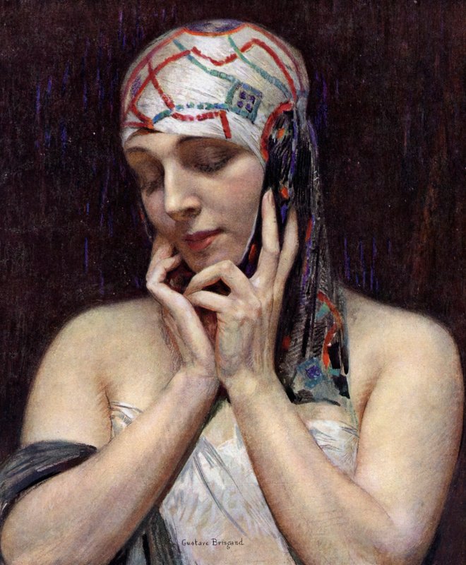 Meditation (farve litho) af Gustave Brisgand
