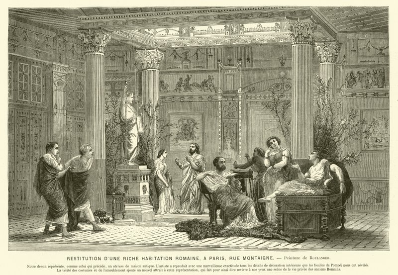 Rekonstruktion af en velhavende romers hus, Rue Montaigne, Paris, Frankrig (gravering) af Gustave Clarence Rodolphe Boulanger