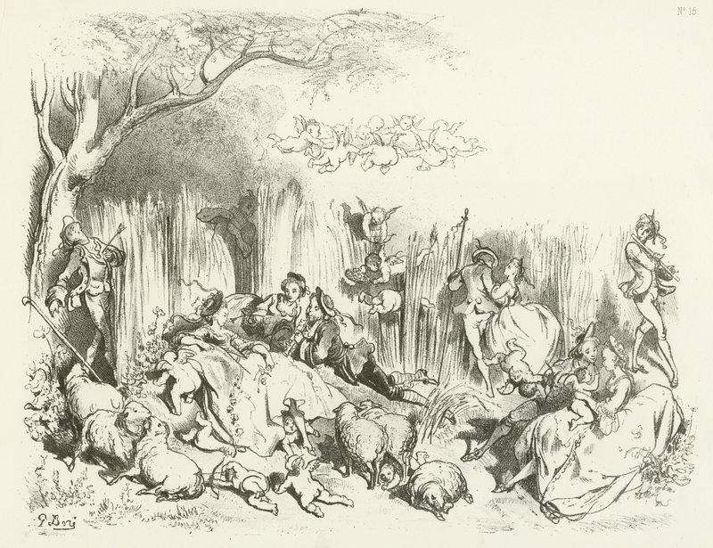 En pastoral under Ludvig den XV (gravure) af Gustave Dore