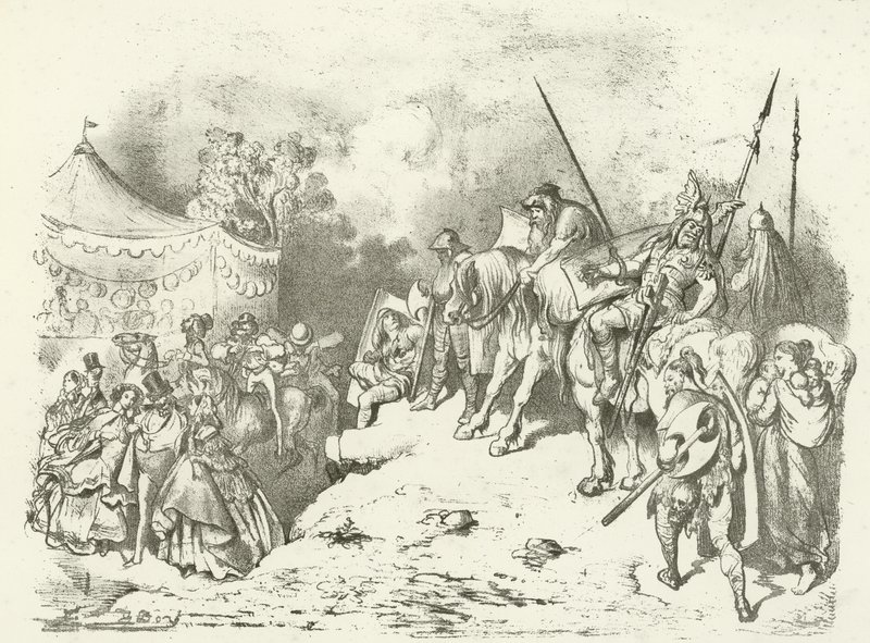 En gammel brite overvejer sine efterkommeres kostume (dybtryk) af Gustave Dore
