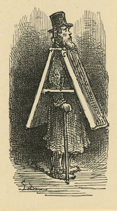 En illustration, der forestiller en sandwichmand af Gustave Dore