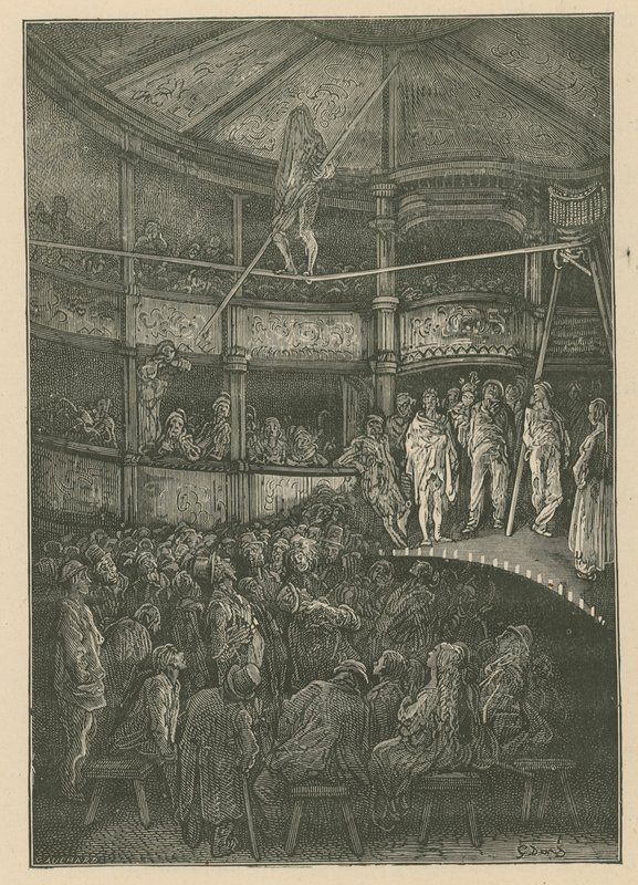 Blondin i Shoreditch, London (gravering) af Gustave Dore