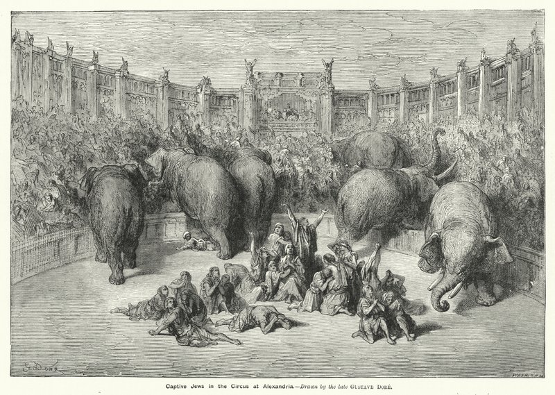 Fangede jøder i cirkus i Alexandria (gravering) af Gustave Dore
