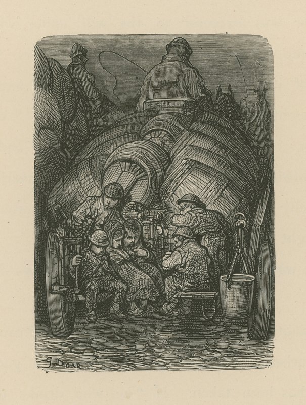 Børn, der sidder bag på en bryggerivogn af Gustave Dore