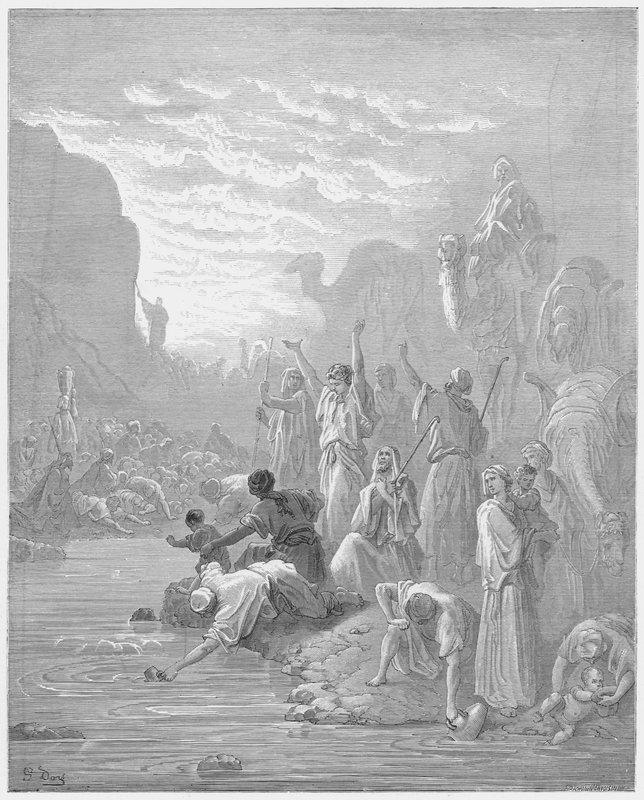 Gustave Dore Bibelen: Moses slår klippen i Horeb af Gustave Dore