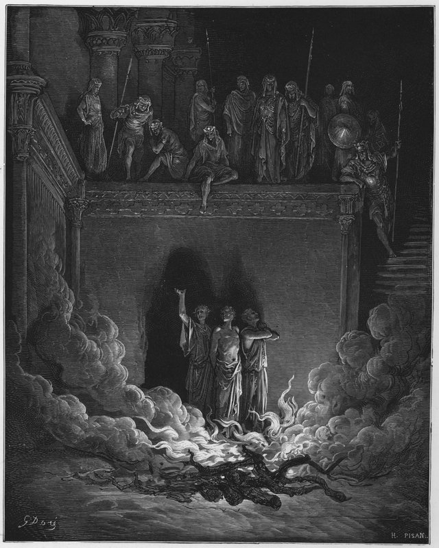 Gustave Dore Bibelen: Shadrak, Meshak og Abed-Nego i den brændende ovn af Gustave Dore
