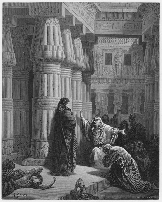 Gustave Dore Bibelen: Ægypterne opfordrer Moses til at tage af sted af Gustave Dore
