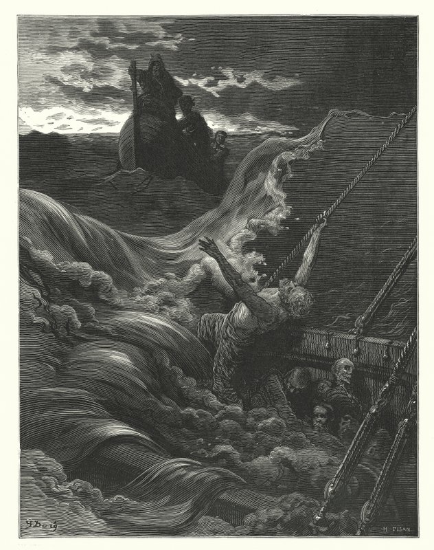 Gustave Dore-illustration til Coleridges Rime of the Ancient Mariner (kobberstik) af Gustave Dore