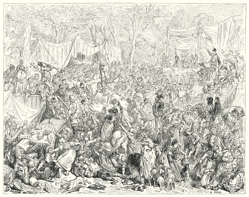 Gustave Dores Don Quixote: "Don Quijotes ankomst til Camacho og Quiterias bryllup" (gravering) af Gustave Dore
