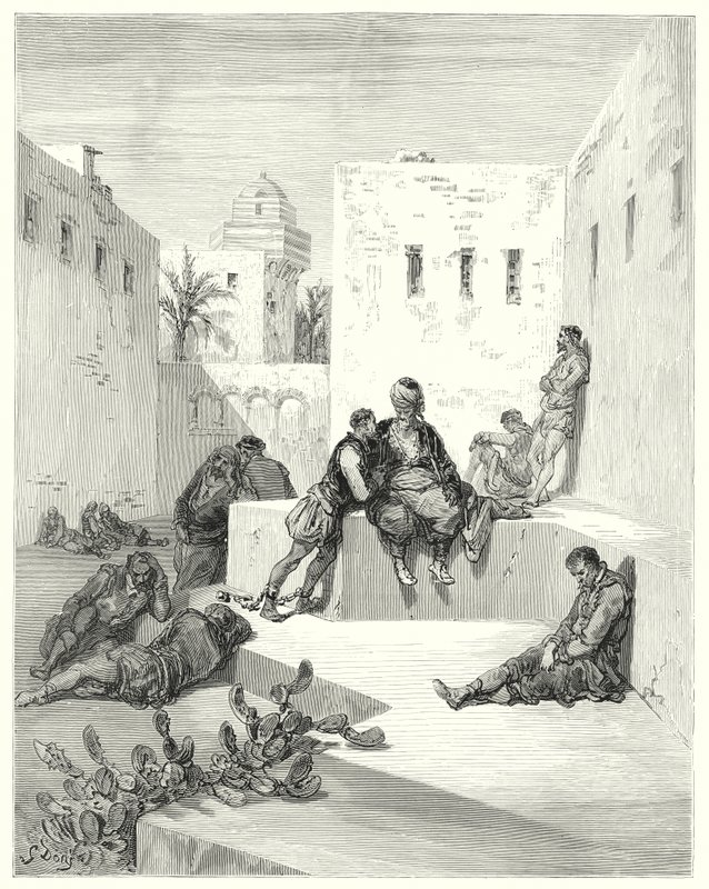 Gustave Dores Don Quixote: "Endelig besluttede jeg at stole på en overløber fra Murcia, som havde vist mig store beviser på sin venlighed" (gravering) af Gustave Dore