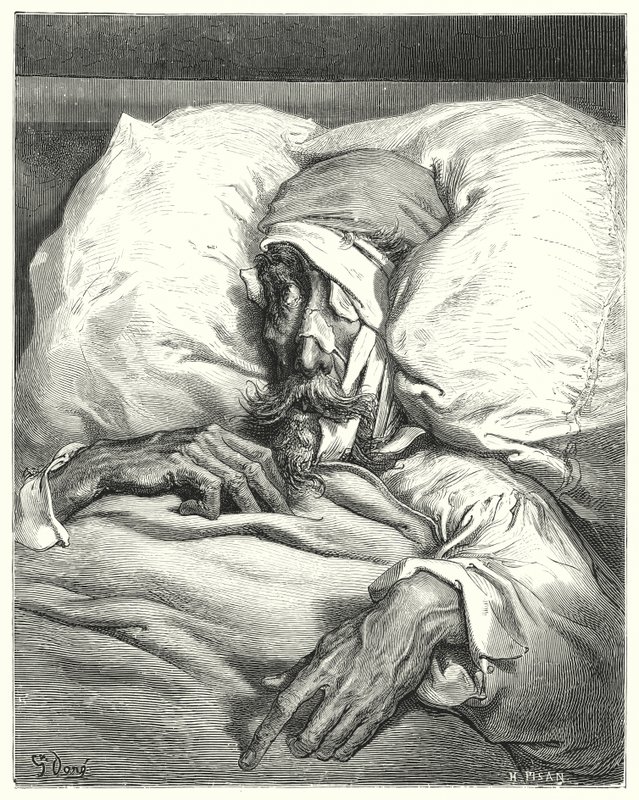 Gustave Dores Don Quixote: "Don Quixote, der var så ulykkeligt såret, var ekstremt sur og melankolsk" (gravering) af Gustave Dore