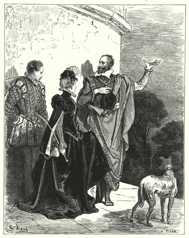 Gustave Dores Don Quixote: "Han gjorde hertugen og hertuginden bekendt med hans følelser og bad om deres tilladelse til at rejse" (gravering) af Gustave Dore
