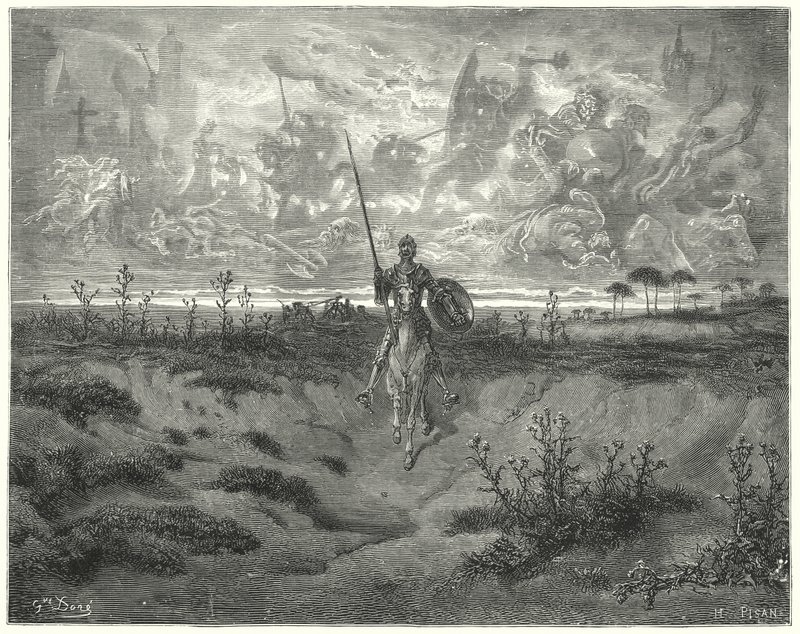 Gustave Dores Don Quixote: Han rejste næsten hele den dag (gravering) af Gustave Dore