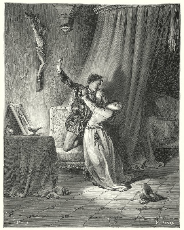 Gustave Dores Don Quixote: "Jeg er din i dette øjeblik, smukke Dorothea: se, jeg giver dig her min hånd for at være din" (gravering) af Gustave Dore