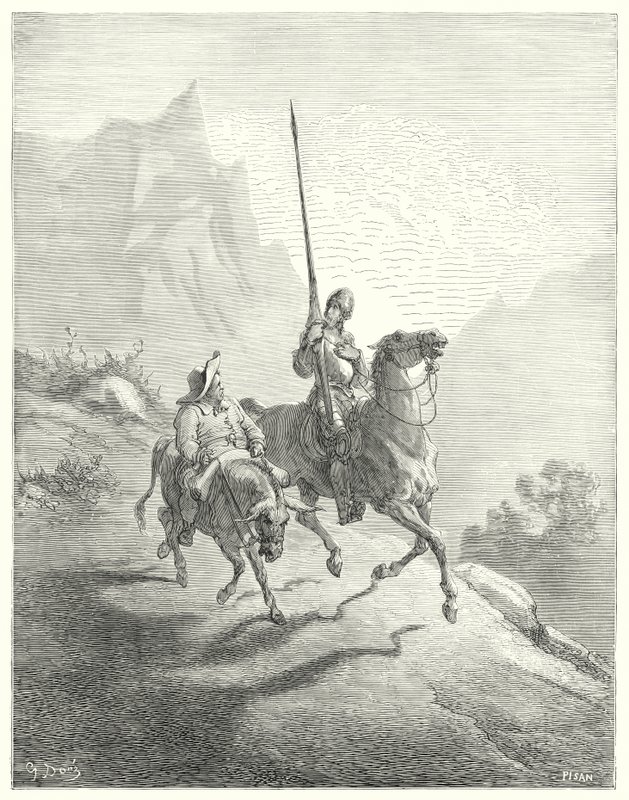 Gustave Dores Don Quixote: "Det var endnu tidligt om morgenen, på hvilket tidspunkt solstrålerne ikke viste sig så stødende" (gravering) af Gustave Dore