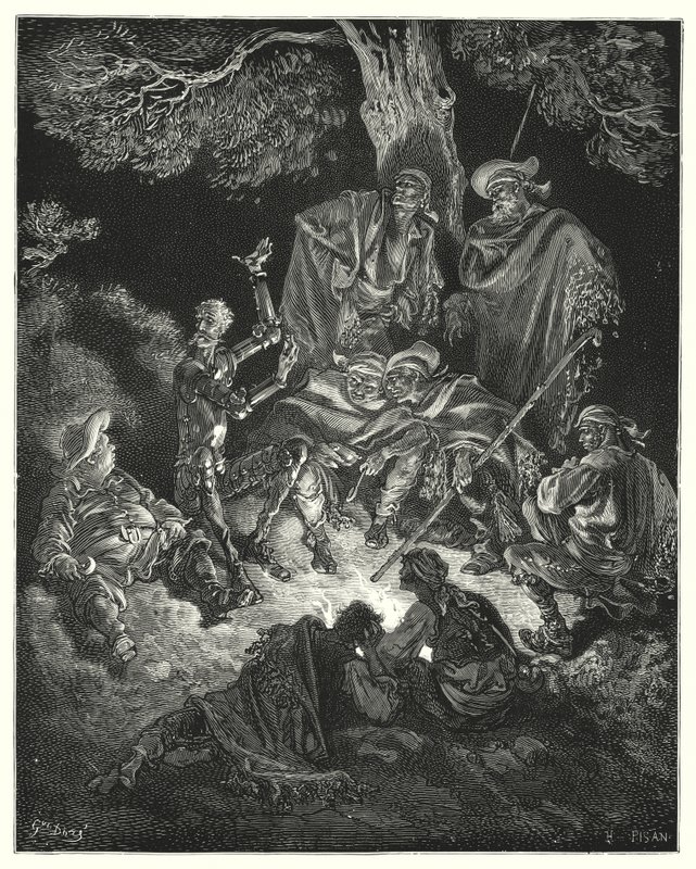 Gustave Dores Don Quixote: "Åh, glad alder," råbte han, "som vores første forældre kaldte guldalderen!" (gravering) af Gustave Dore