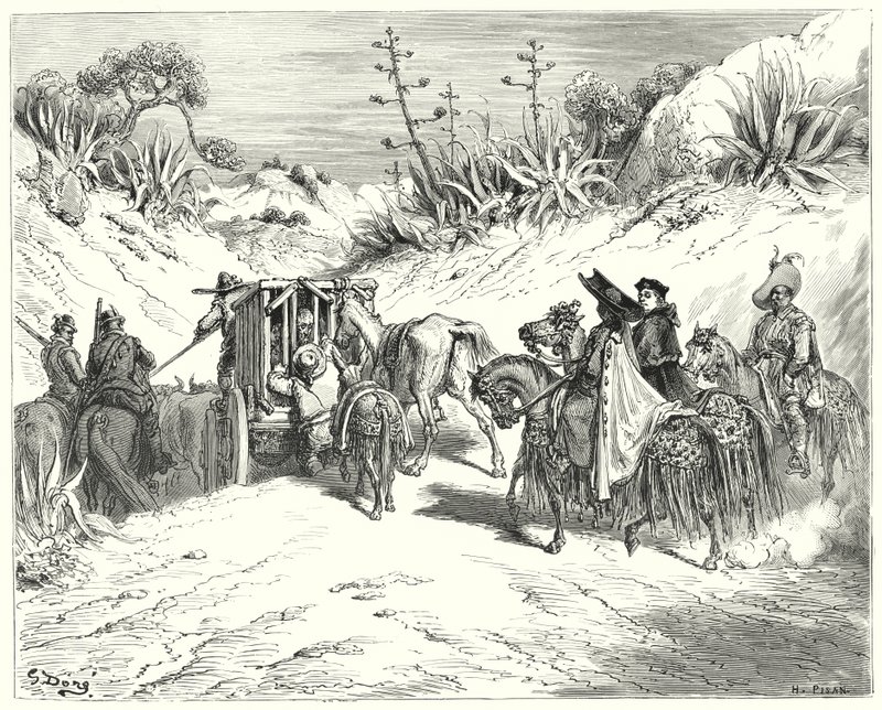 Gustave Dores Don Quixote: "Kuraten var meget opmærksom og troede, at han var en mand med en sund dømmekraft" (gravering) af Gustave Dore