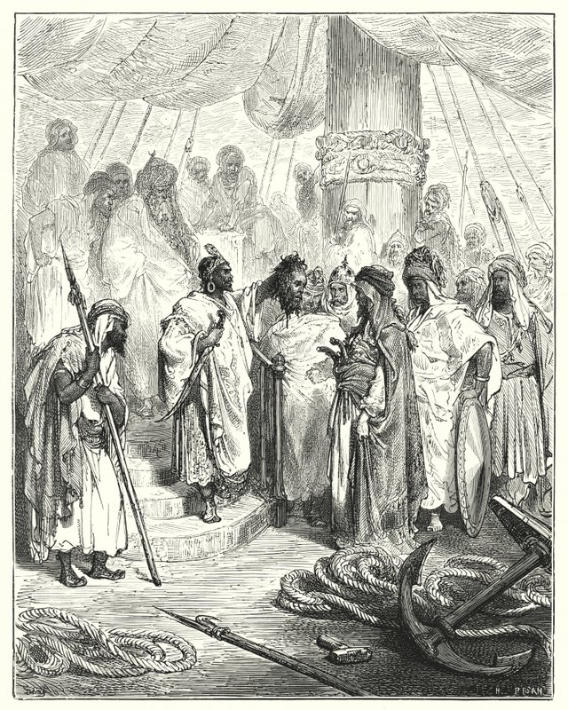 Gustave Dores Don Quixote: "De skar hans hoved af og bragte det til den tyrkiske general" (gravering) af Gustave Dore
